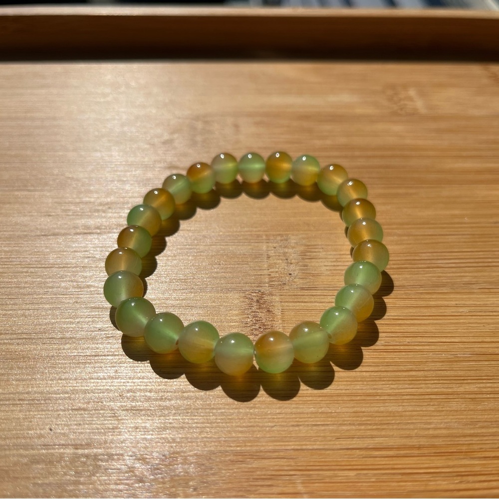 Elegant Glass Green and Orange Agate Bracelet Stretchy Unisex 8mm beads